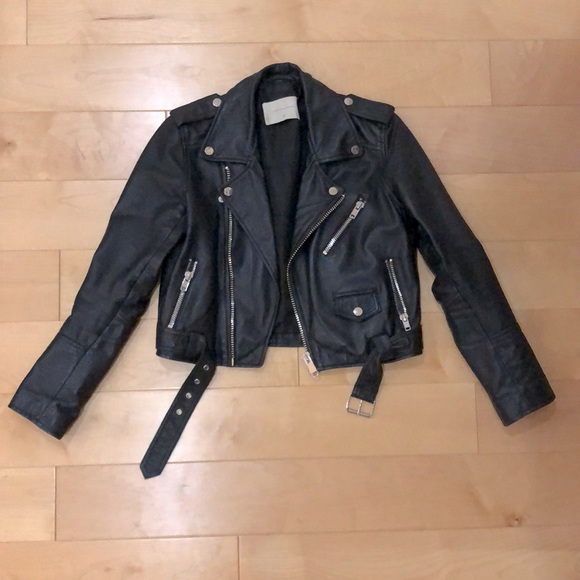 Deadwood cropped biker jacket, black leather, size 34 - Picture 2 of 4